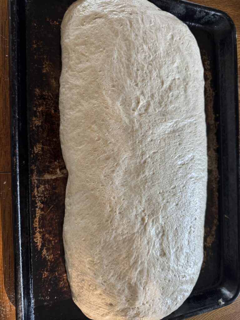 Focaccia dough after proofing