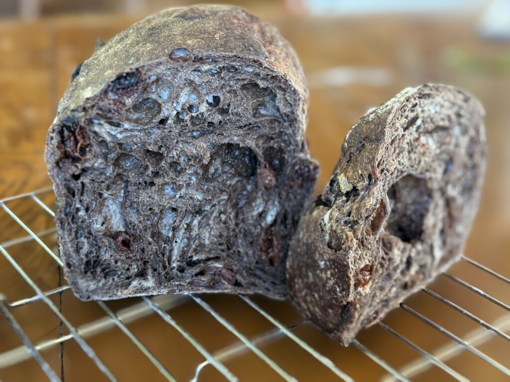chocolate cherry sourdough pan bread cross section